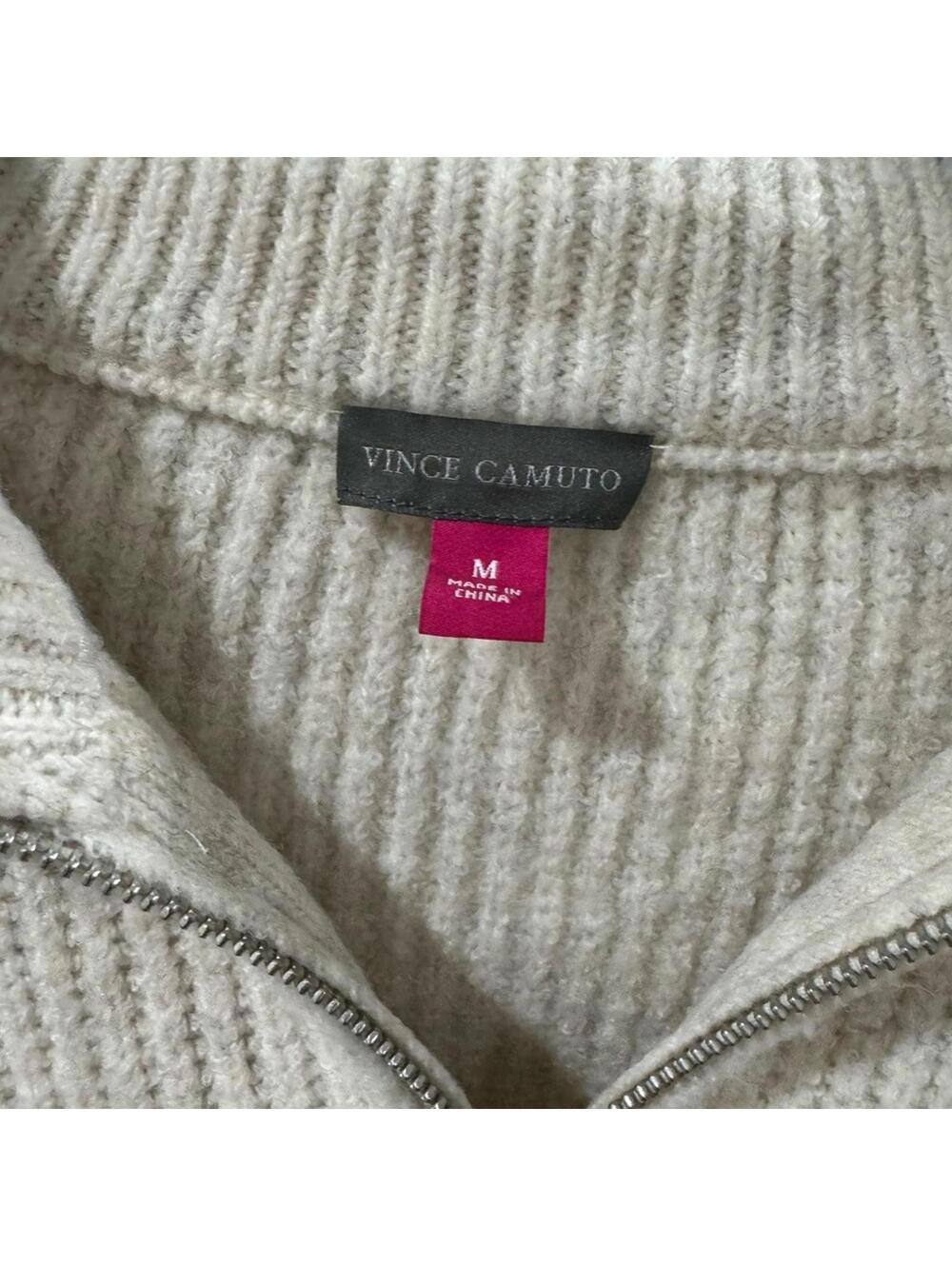 Vince Camuto Cream Knit Collar Quarter Half Zip Pullover Sweater- Size Medium - Picture 5 of 6